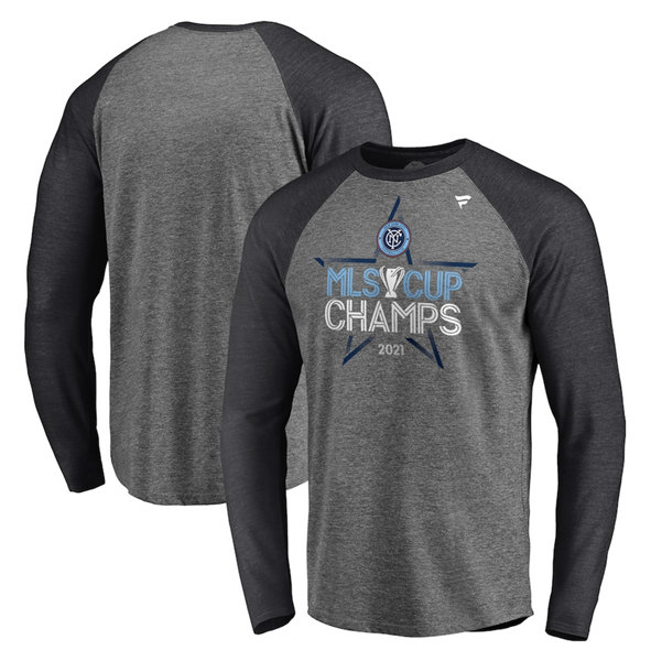 Men's New York City FC 2021 Gray MLS Cup Champions Locker Room Raglan Long Sleeve T-Shirt